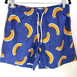 Trunks Surf & Swim Men's Blue‎ Papaya Print Swim Trunks Size L Board Shorts